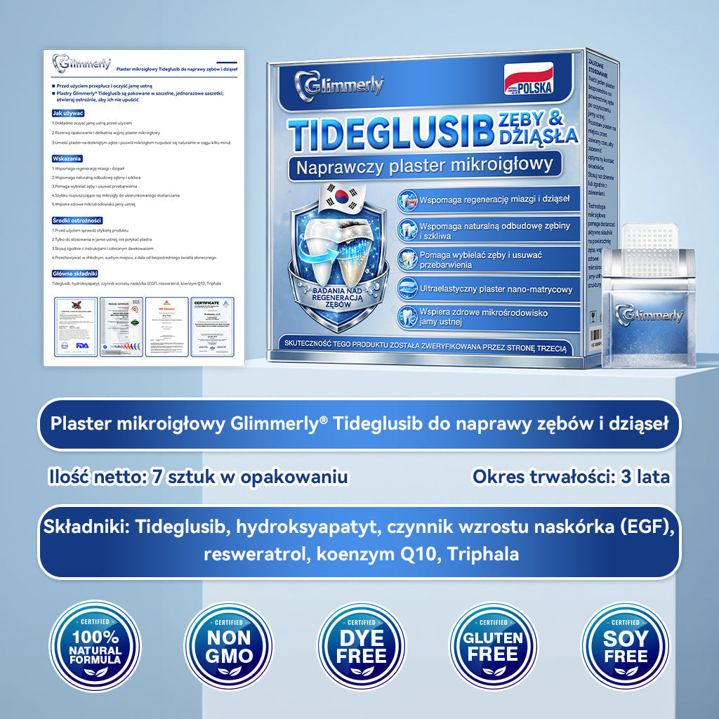 🦷 𝐆𝐥𝐢𝐦𝐦𝐞𝐫𝐥𝐲® 𝐓𝐢𝐝𝐞𝐠𝐥𝐮𝐬𝐢𝐛 Płatki Mikronakłuwające do Naprawy Zębów i Dziąseł | Zaawansowana Aktywacja Komórek Macierzystych – Strips do Naprawy Zębów 🛒